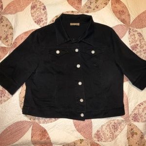 Quarter Cut Sleeve Black Jean Jacket With Rhinestones by Peek & Peck
